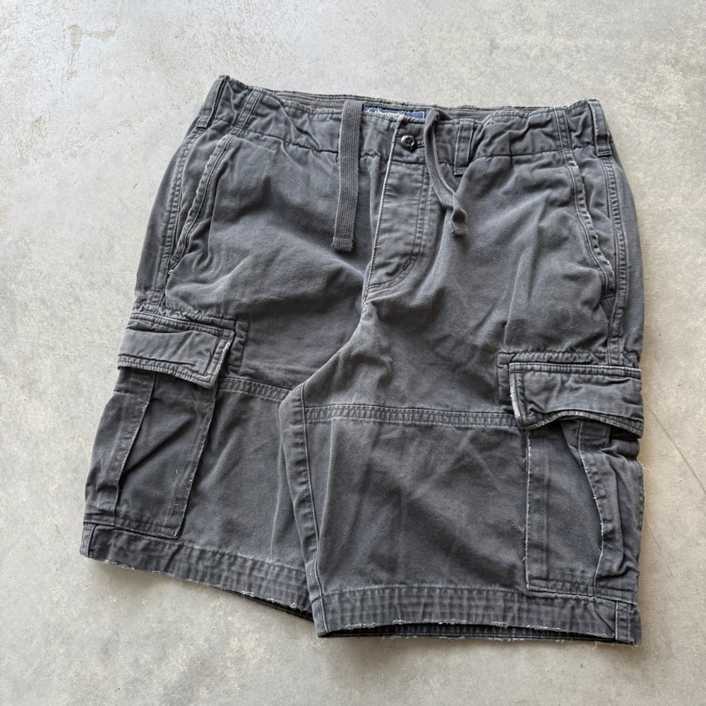 Abercrombie & Fitch Mens Cargo Shorts 30 Black Faded Distressed Utility